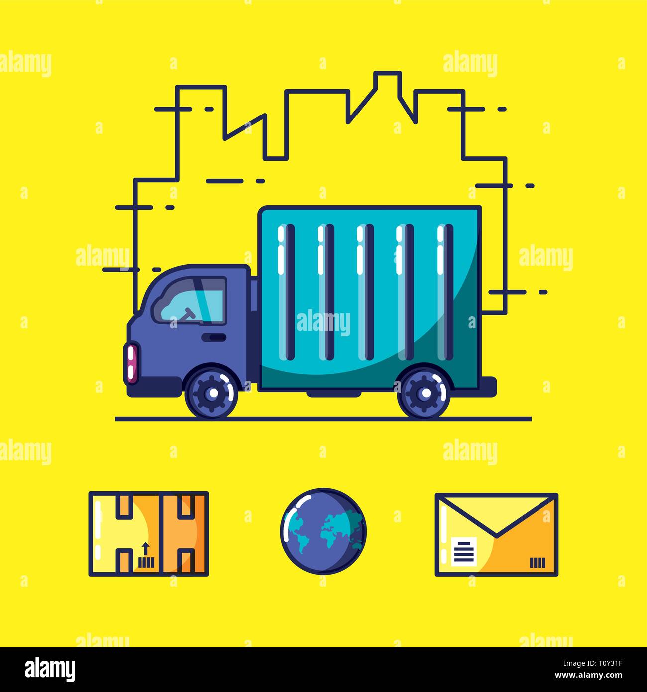 delivery service truck and icons vector illustration design Stock ...