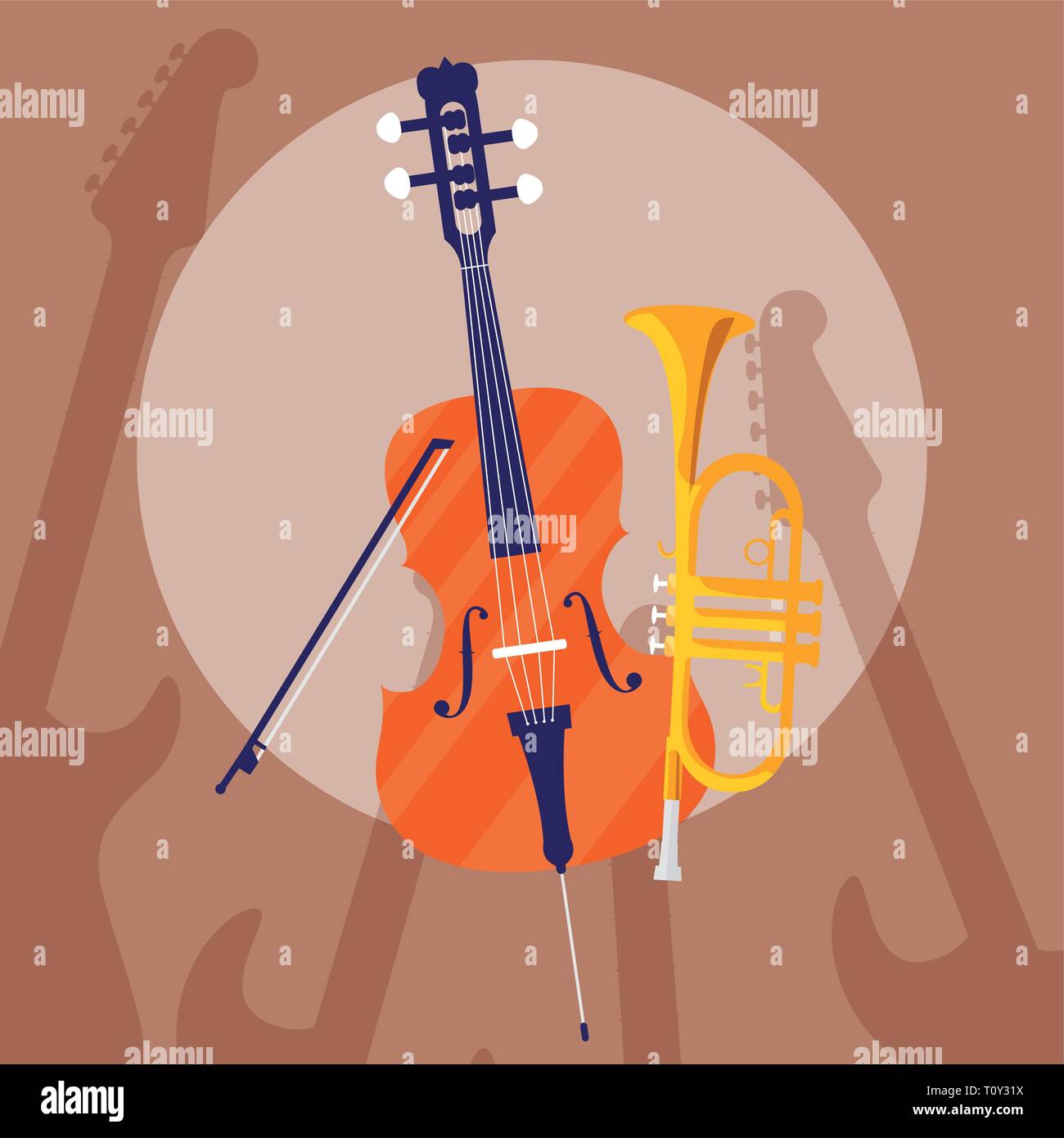 fiddle and trumpet instruments musical vector illustration design Stock ...