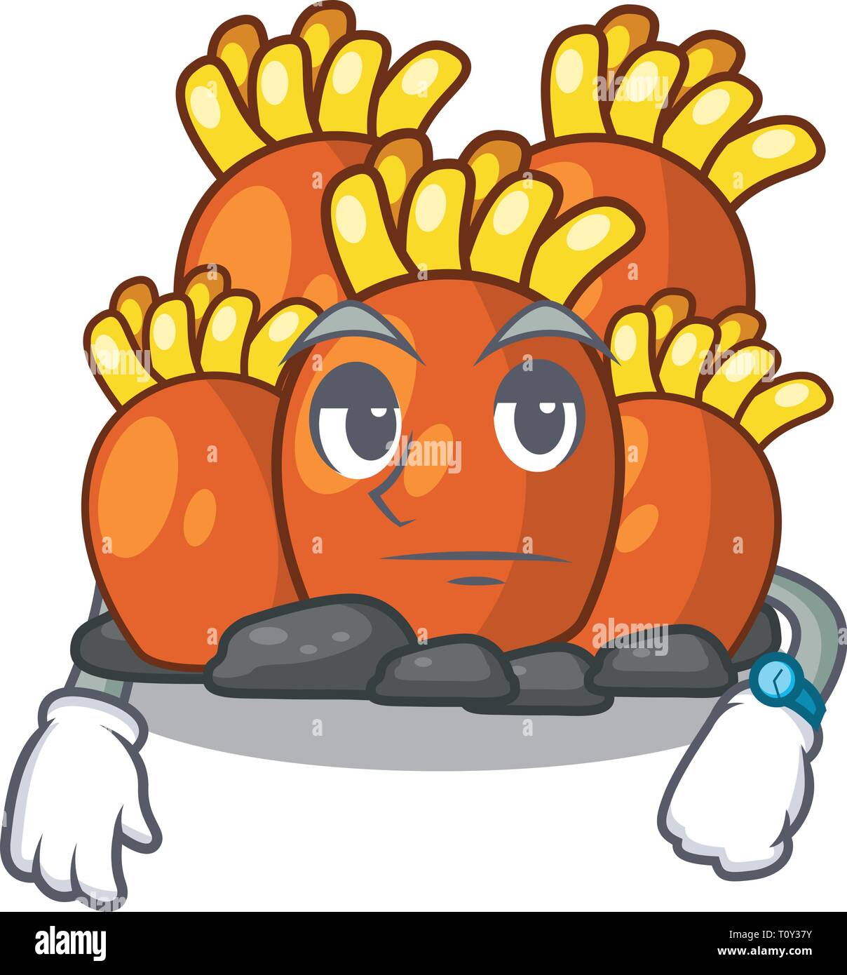 Waiting miniature orange coral reef in character Stock Vector