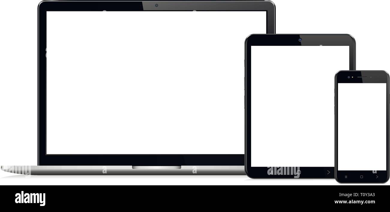 Modern digital devices with empty space on white background Stock Vector