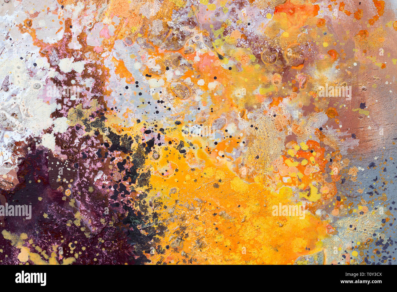 Abstract art - hand painted canvas. Artists oil paints multicolored closeup abstract background. Stock Photo