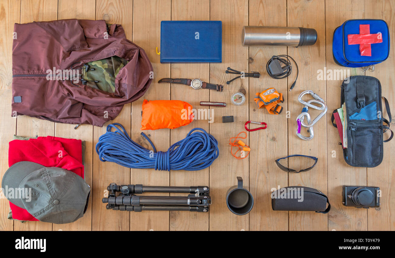travel equipment set Stock Photo - Alamy