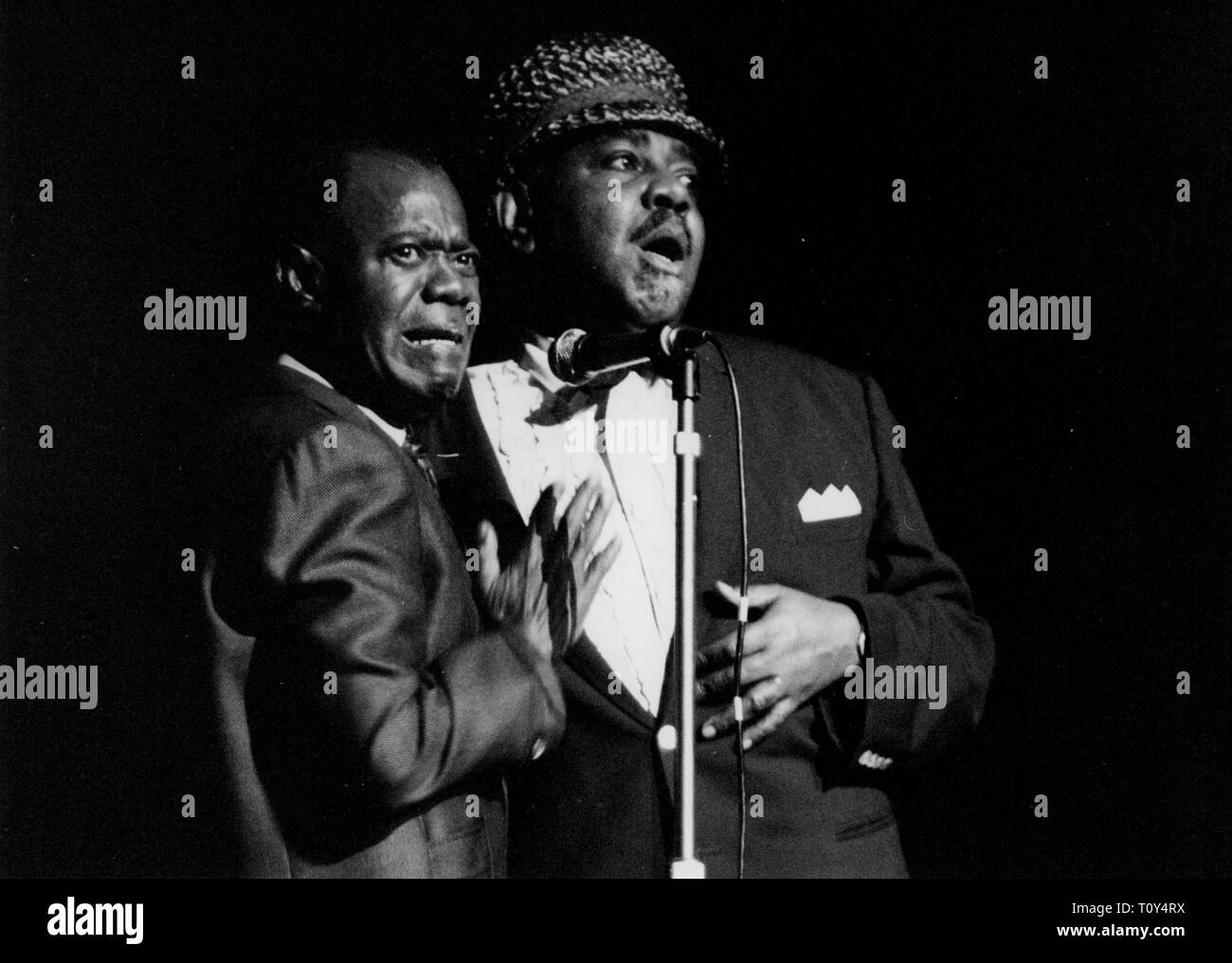 Louis Armstrong and Tyree Glenn, Hammersmith Odeon, London, 1968. Creator: Brian Foskett. Stock Photo