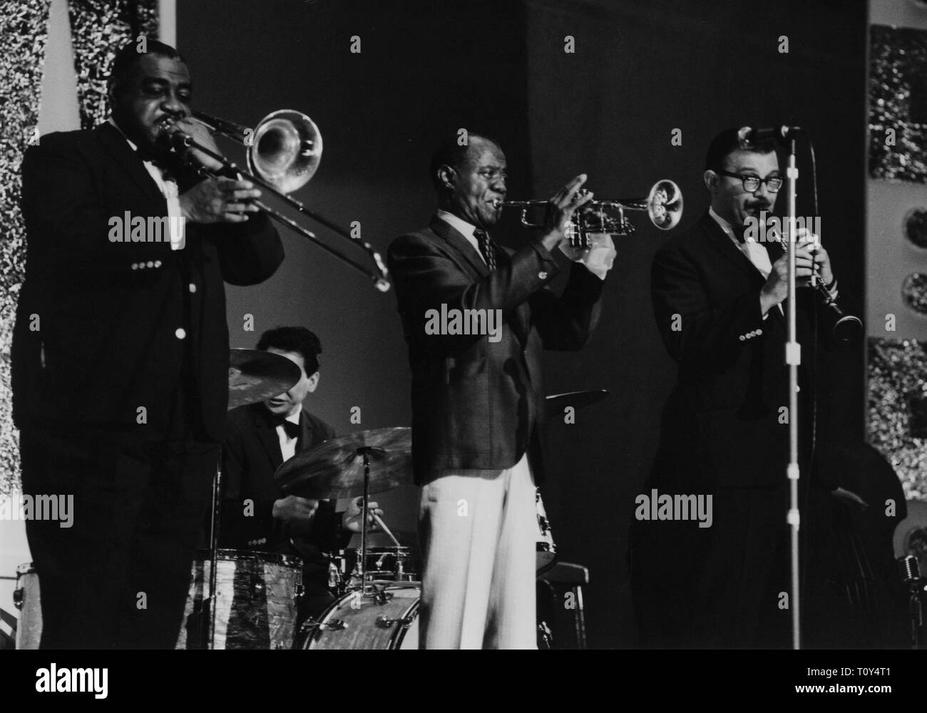 Louis Armstrong and All Stars on stage, Hammersmith Odeon, London, 1968. Creator: Brian Foskett. Stock Photo