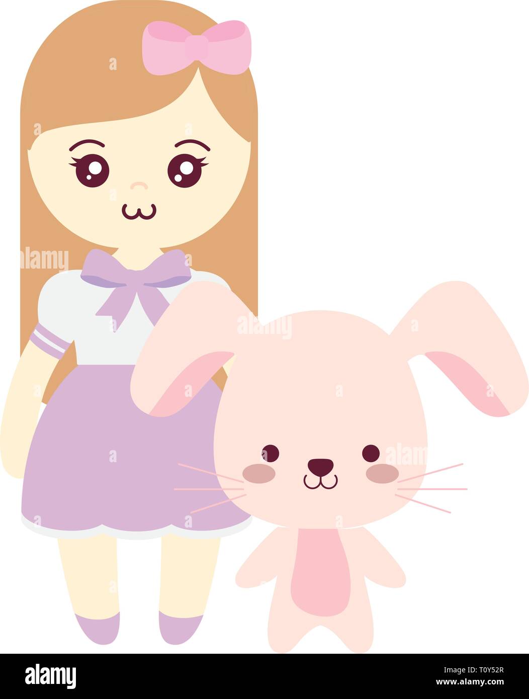 cute and little rabbit with girl vector illustration design Stock ...