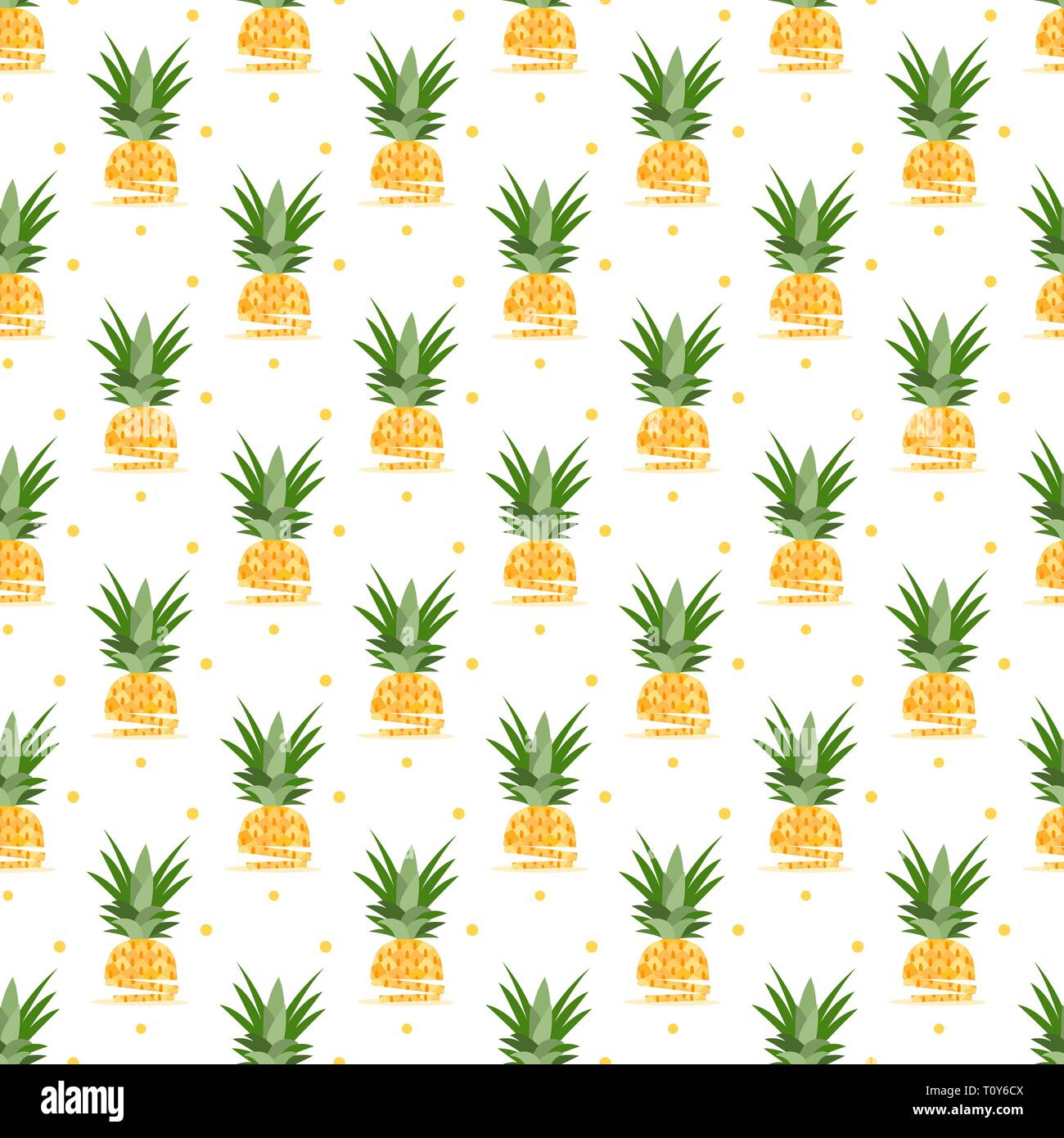 Vector seamless pattern with pineapples, pineapple slices. Tropical ...