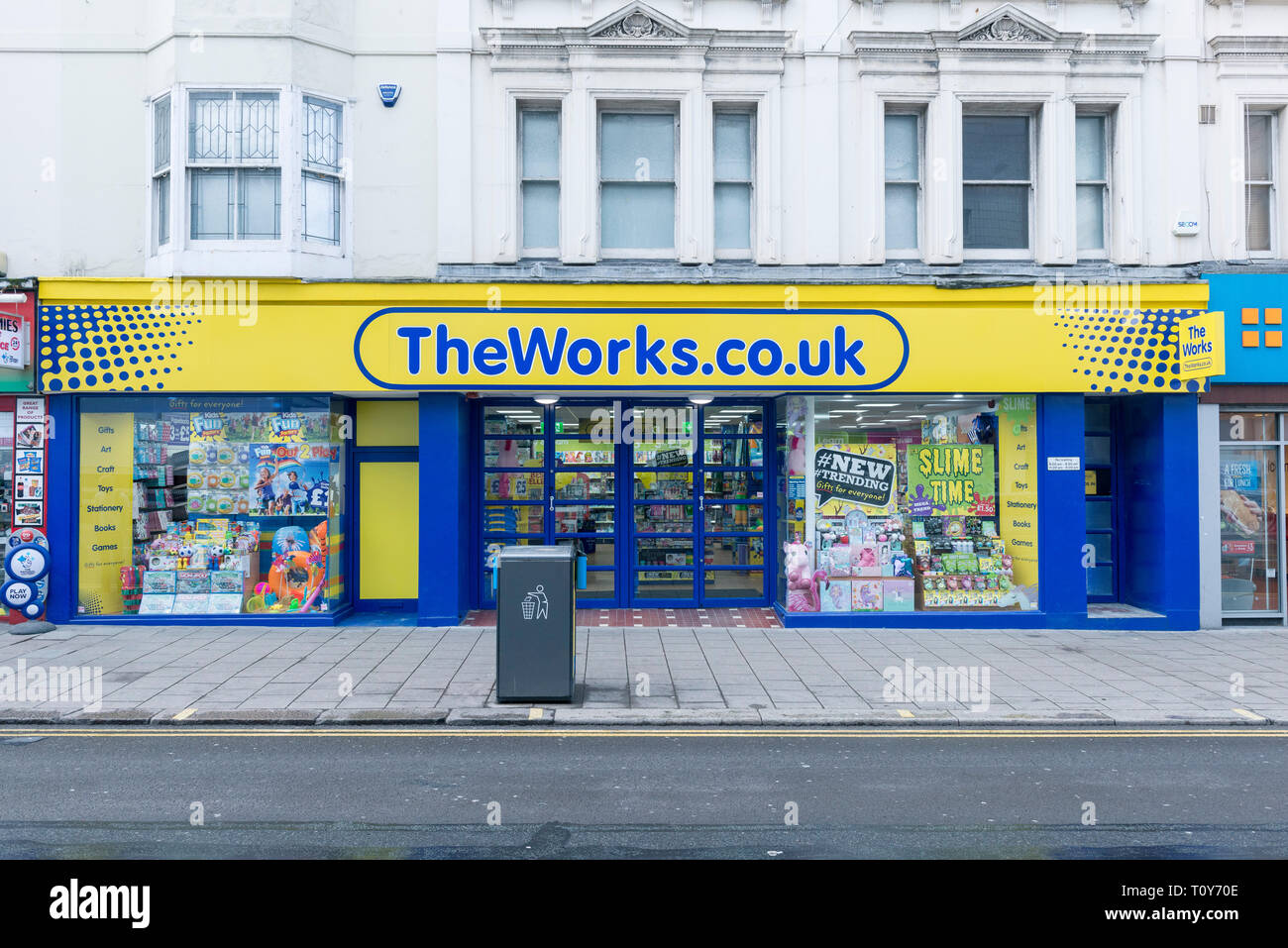 photos inside and outside of The Works store in Brighton showing the