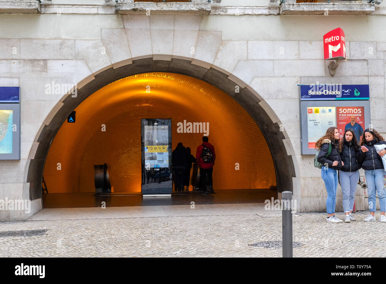 Baixa-Chiado metro station, Lisbon, Portugal. February 2019. Stock Photo