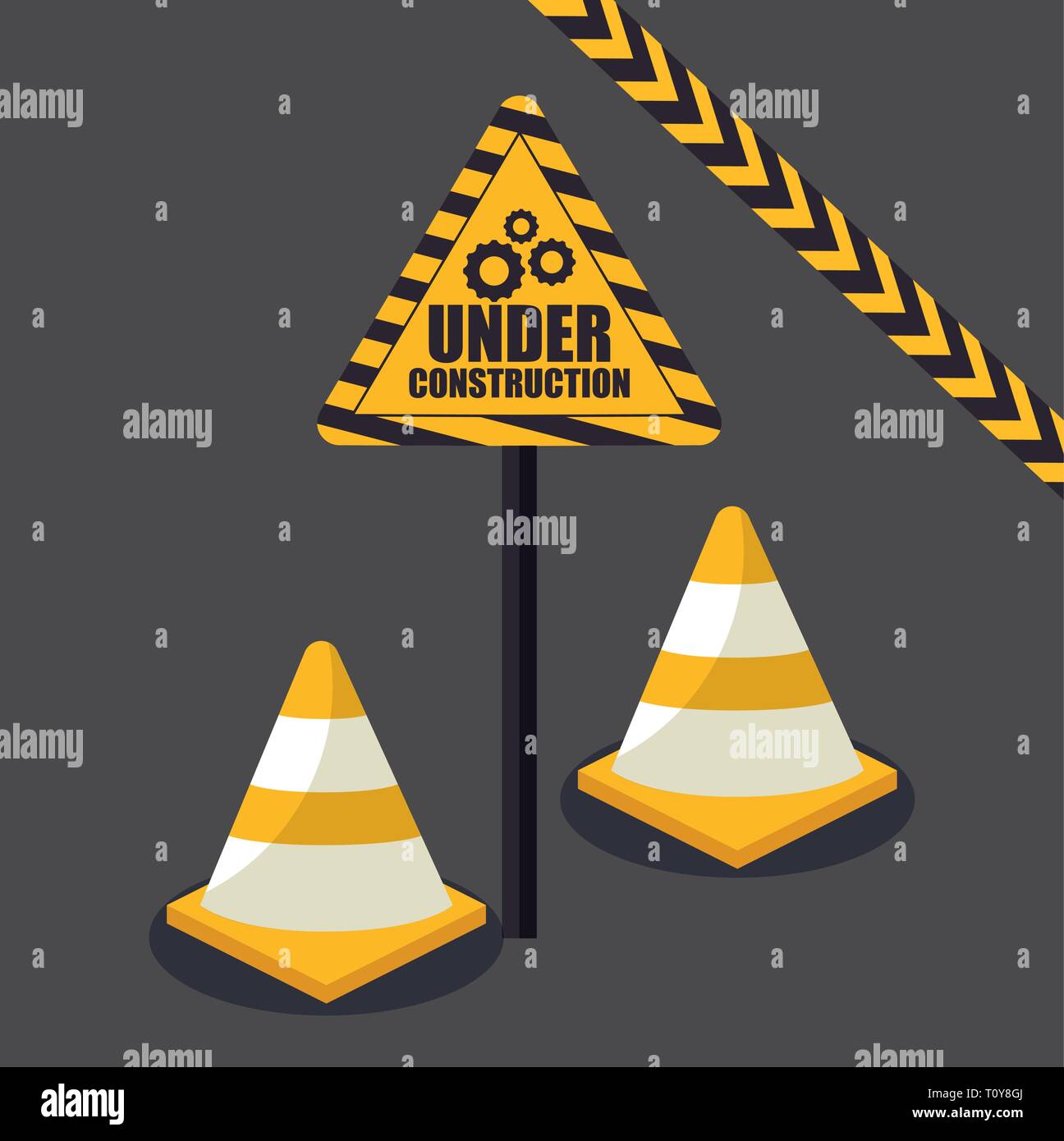 under construction label with cones vector illustration design Stock ...