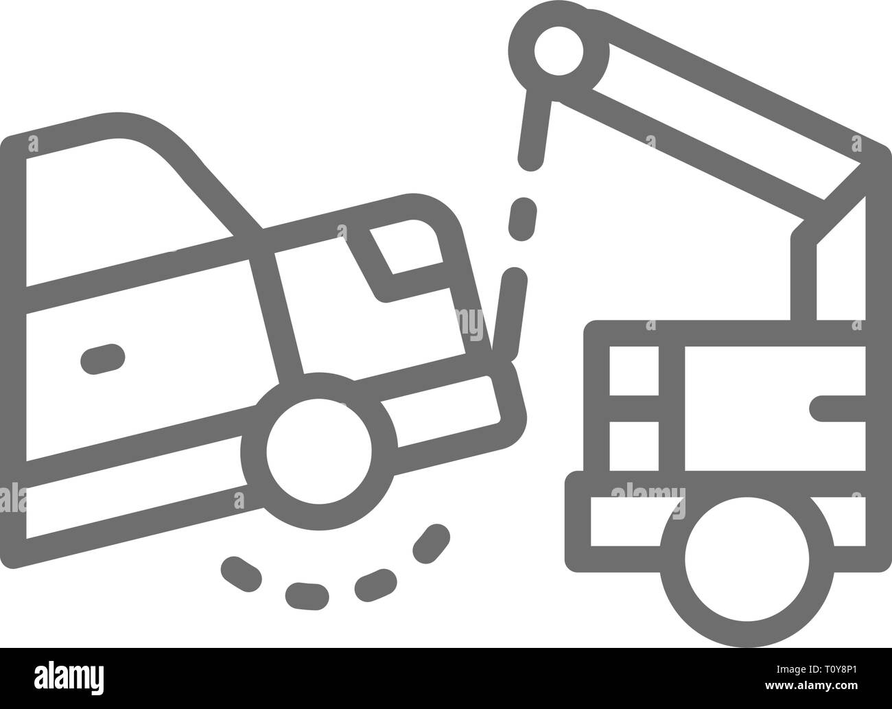 Evacuation car, tow truck line icon. Isolated on white background Stock ...