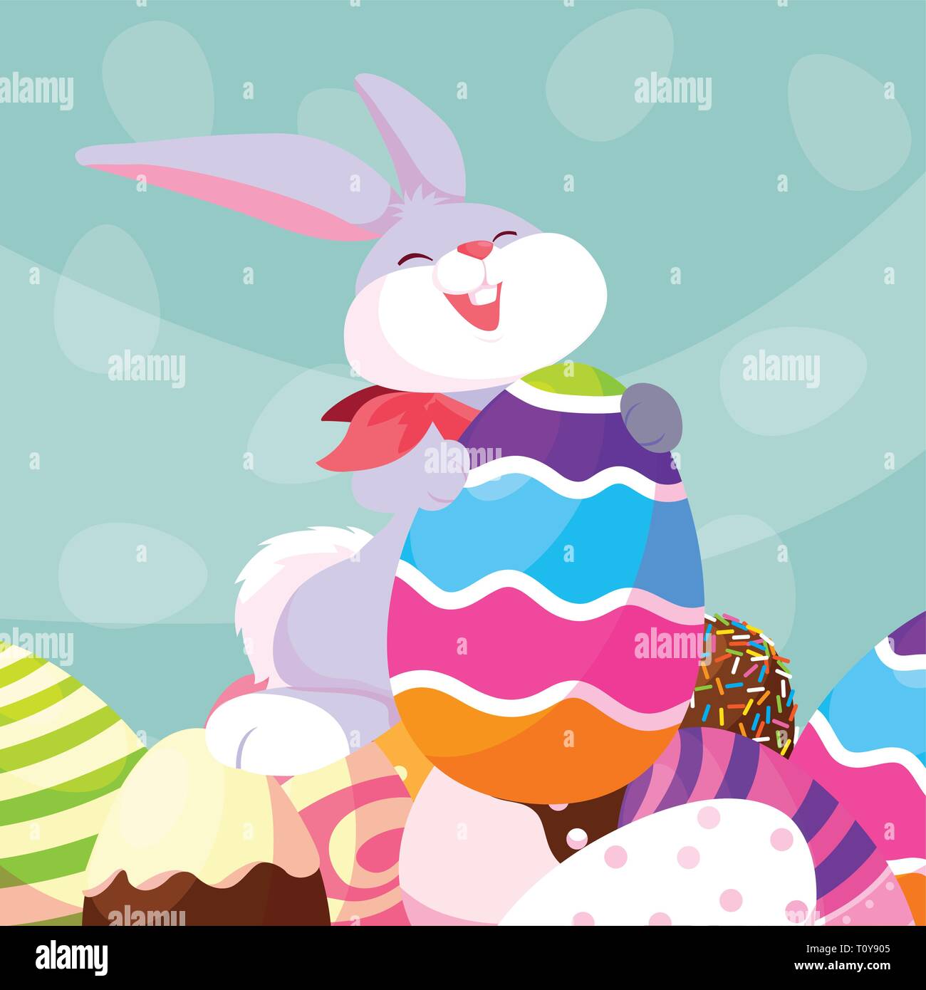 cute rabbit with eggs of easter vector illustration design Stock Vector ...