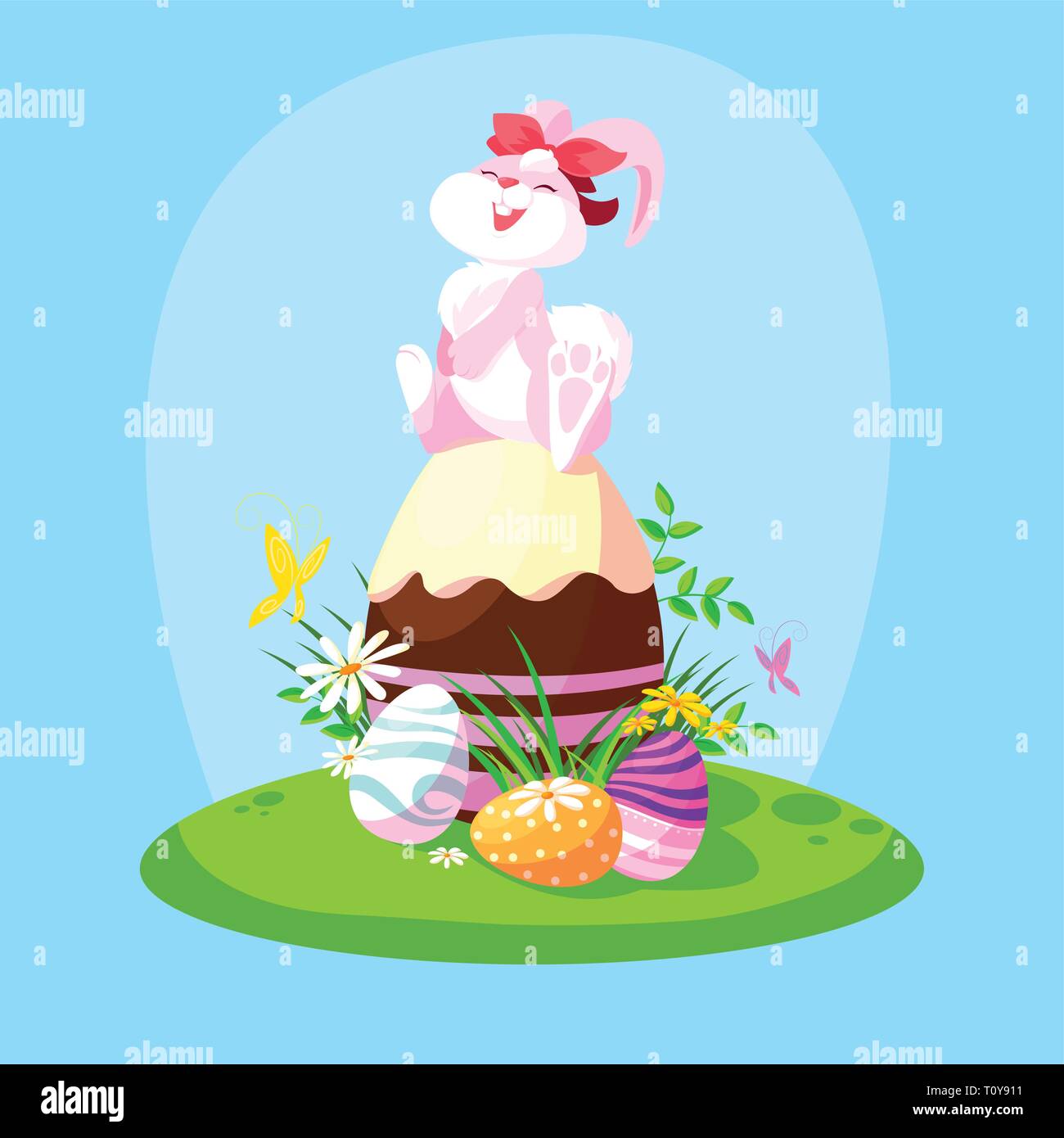 cute female rabbit with eggs of easter in garden vector illustration ...