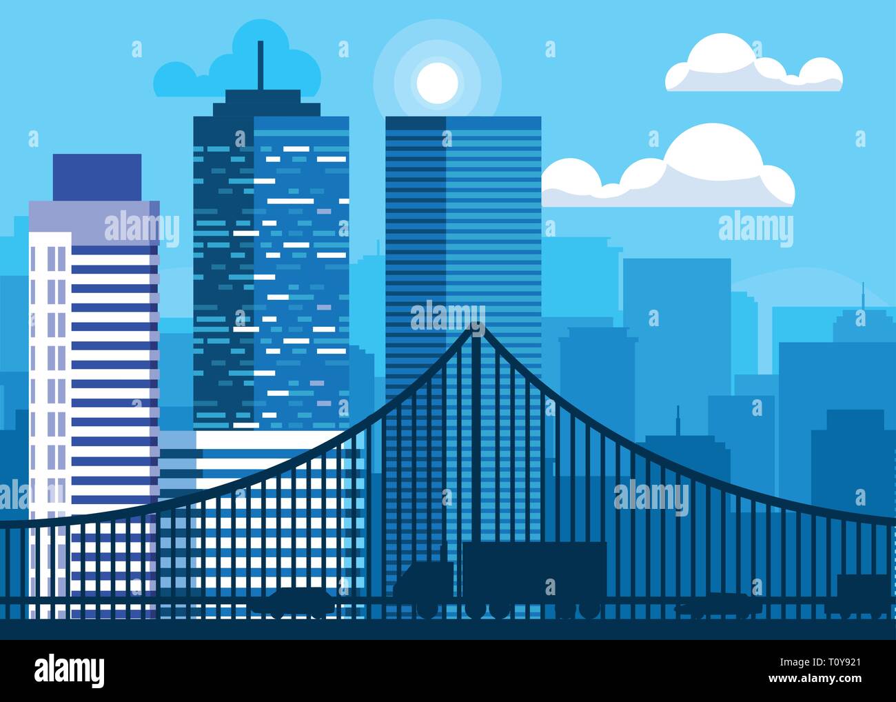 buildings cityscape scene with bridge vector illustration design Stock ...