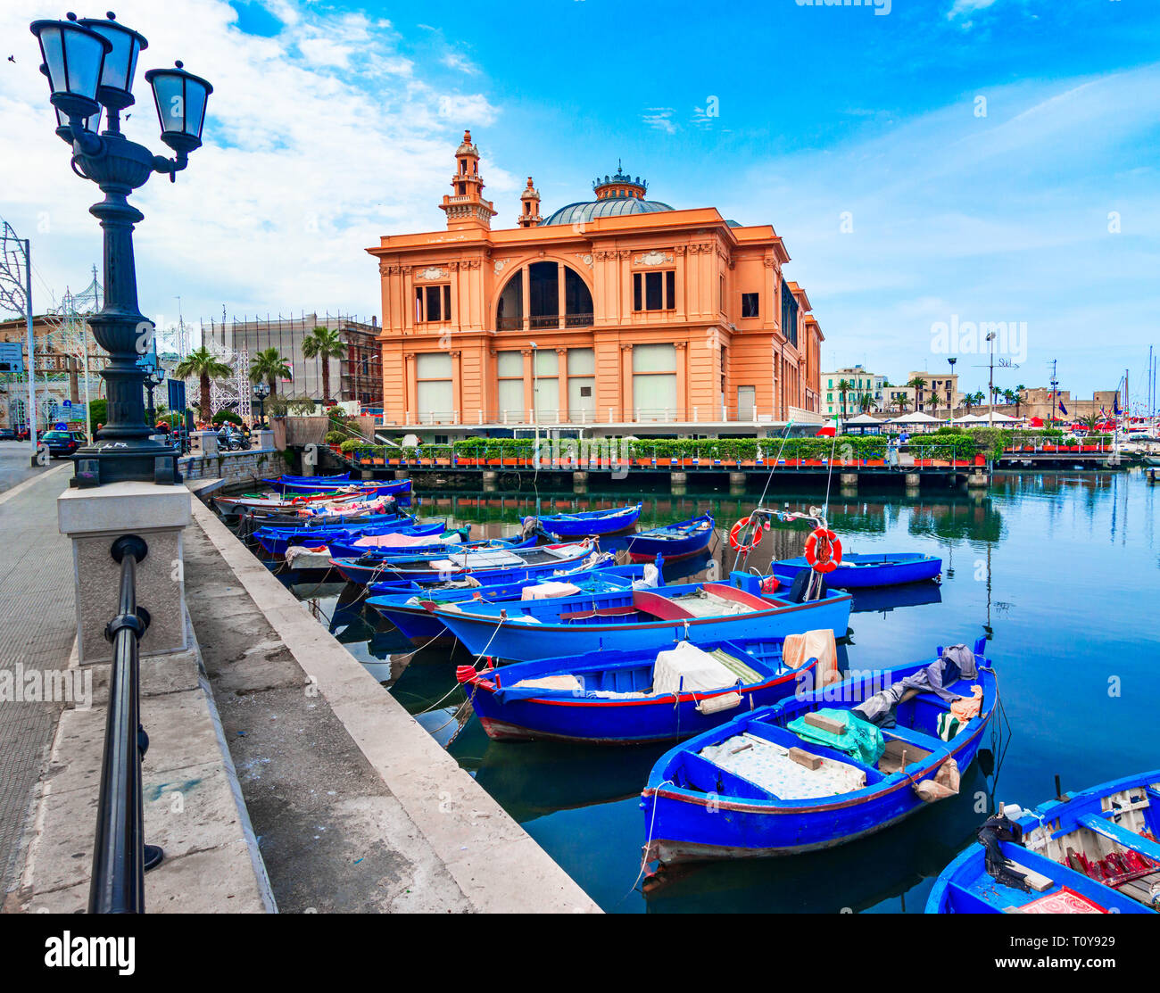Bari, Italy, Puglia: Street view of the Margherita Theater in the old harbor is a rare example of theater built directly on the sea, Apulia Stock Photo