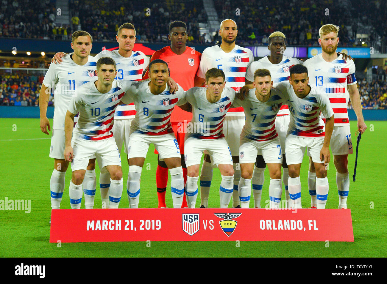Orlando, Florida, USA. 21st Mar, 2019. The US Men's National Team starters prior to an international friendly between the US and Ecuador at Orlando City Stadium on March 21, 2019 in Orlando, Florida. The US won the game 1-0. © 2019 Scott A. Miller. Credit: Scott A. Miller/ZUMA Wire/Alamy Live News Stock Photo
