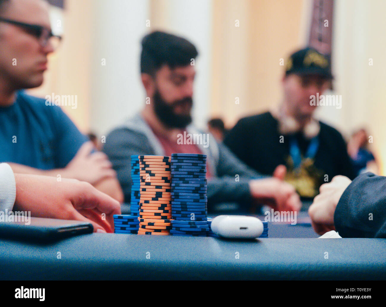 Rio de Janeiro, Brazil - March 21st, 2019: 15-time WSOP bracelet winner and 'Poker Brat', Phil Helmuth at the Main Event of the PartyPoker LIVE MILLIONS South America 2019 occuring at the luxurious Copacabana Palace Belmond Hotel in Rio de Janeiro, Brazil from March 15th through March 24th, 2019. Credit: Alexandre Rotenberg/Alamy Live News Stock Photo