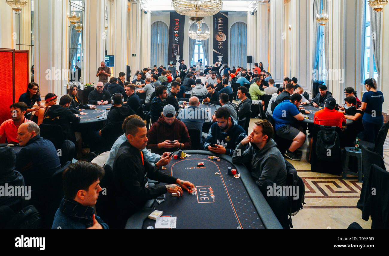 Rio de Janeiro, Brazil - March 21st, 2019: Poker Players at the Main Event of the PartyPoker LIVE MILLIONS South America 2019 occuring at the luxurious Copacabana Palace Belmond Hotel in Rio de Janeiro, Brazil from March 15th through March 24th, 2019. Credit: Alexandre Rotenberg/Alamy Live News Stock Photo