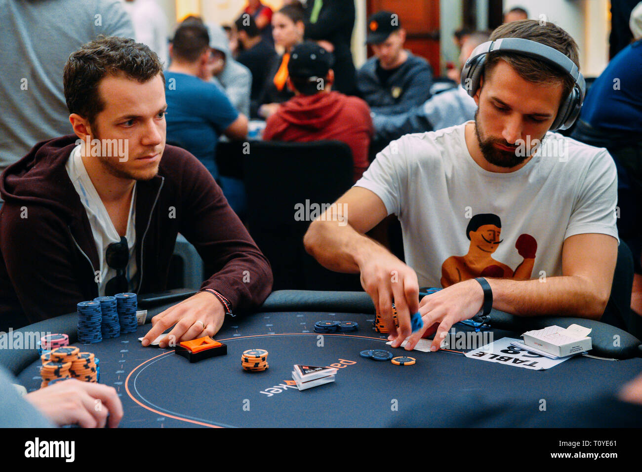 Rio de Janeiro, Brazil - March 21st, 2019: Poker Players at the Main Event of the PartyPoker LIVE MILLIONS South America 2019 occuring at the luxurious Copacabana Palace Belmond Hotel in Rio de Janeiro, Brazil from March 15th through March 24th, 2019. Credit: Alexandre Rotenberg/Alamy Live News Stock Photo