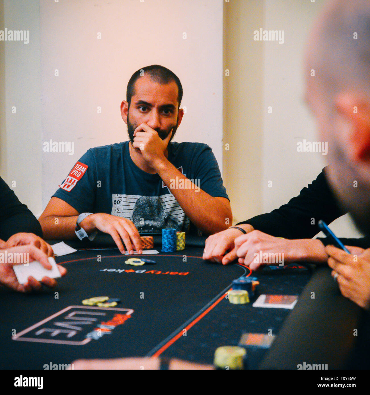 Rio de Janeiro, Brazil - March 21st, 2019: Joao Vieira, Professional Portuguese player at the Main Event of the PartyPoker LIVE MILLIONS South America 2019 occuring at the luxurious Copacabana Palace Belmond Hotel in Rio de Janeiro, Brazil from March 15th through March 24th, 2019. Credit: Alexandre Rotenberg/Alamy Live News Stock Photo