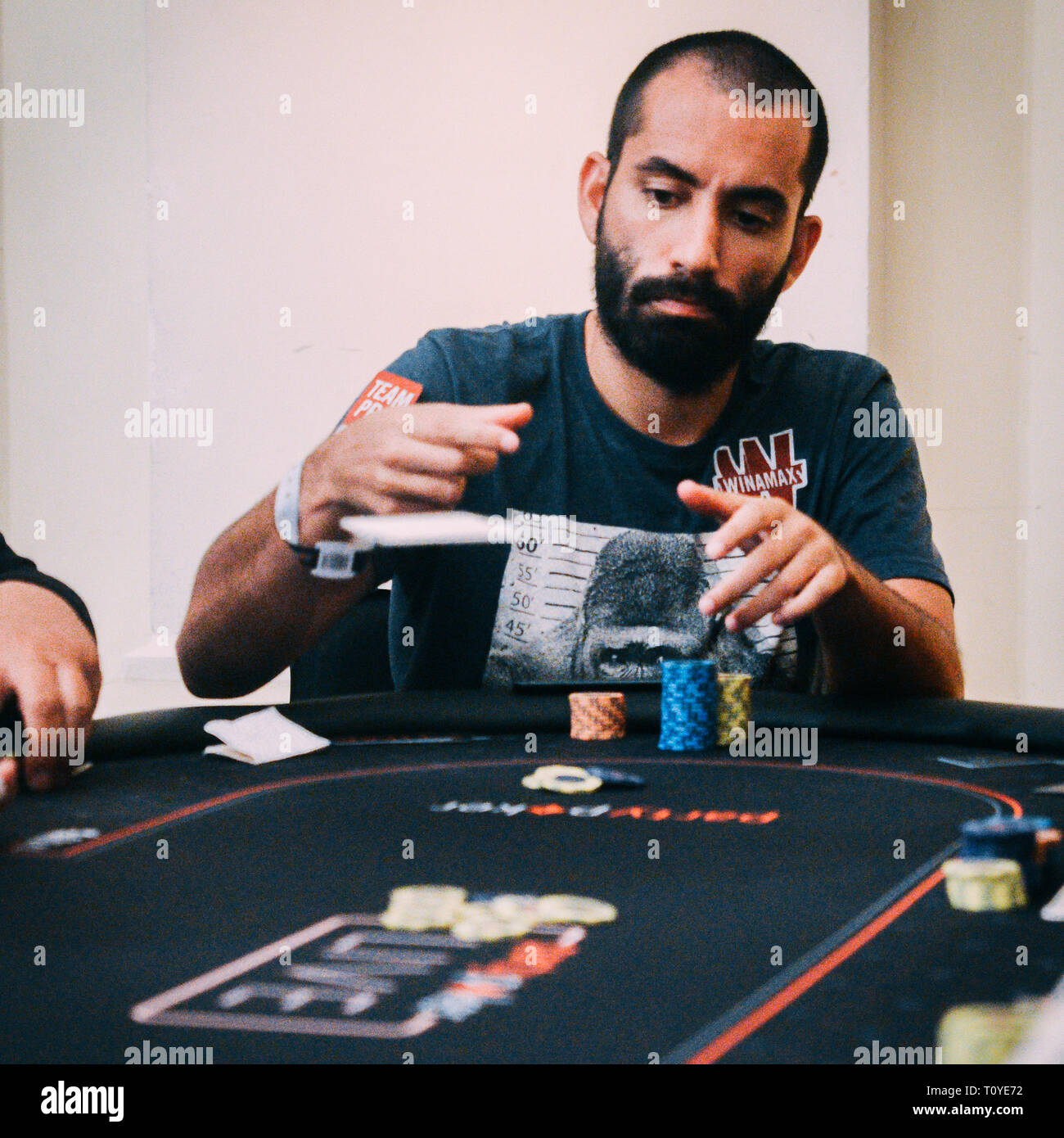 Rio de Janeiro, Brazil - March 21st, 2019: Joao Vieira, Professional Portuguese player at the Main Event of the PartyPoker LIVE MILLIONS South America 2019 occuring at the luxurious Copacabana Palace Belmond Hotel in Rio de Janeiro, Brazil from March 15th through March 24th, 2019. Credit: Alexandre Rotenberg/Alamy Live News Stock Photo