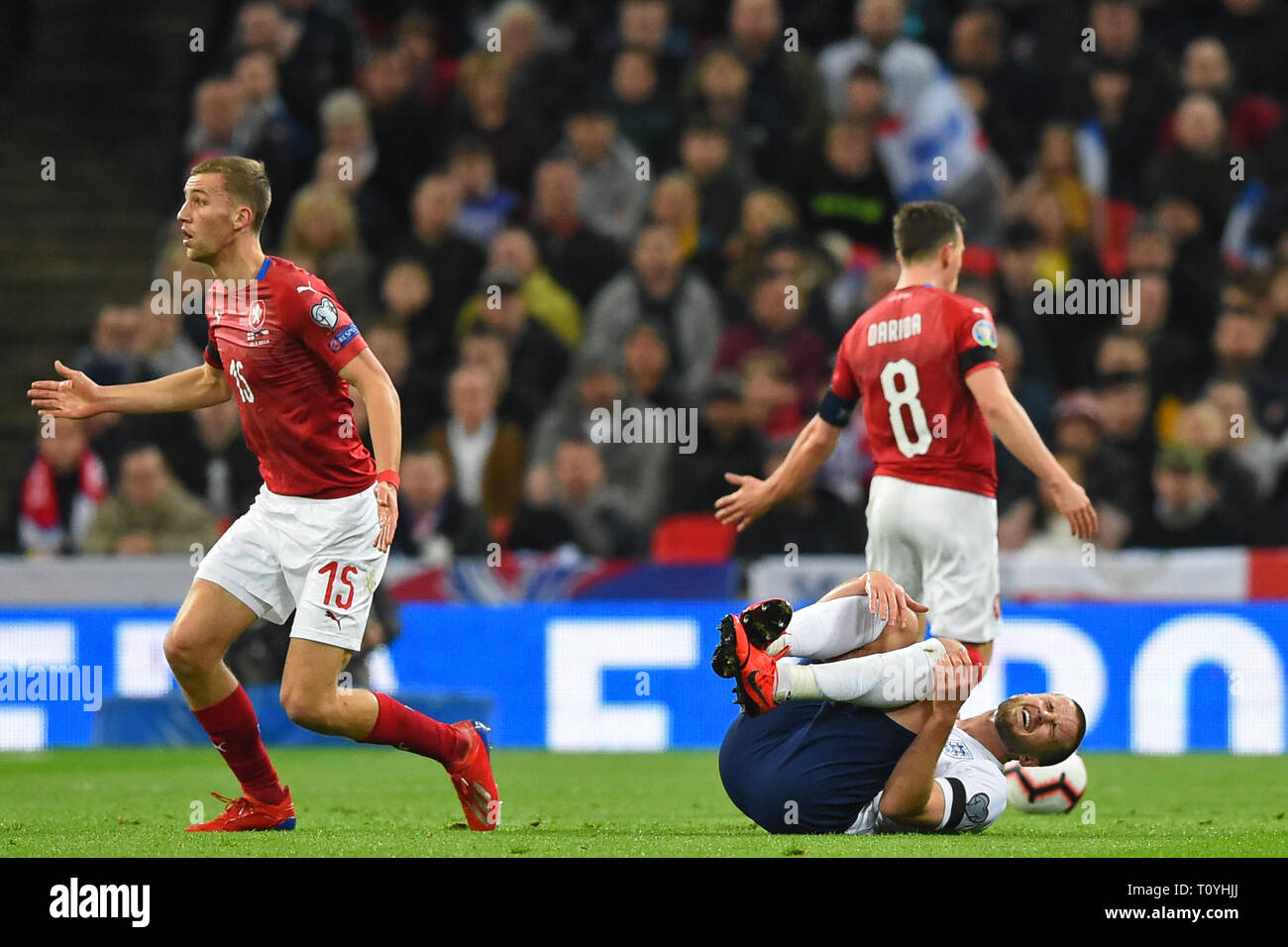 London, UK. 22nd Mar, 2019. Czech Republic midfielder Tomas Soucek looks to the referee after fouling England midfielder Eric Dier during the UEFA European Championship Group A Qualifying match between England and Czech Republic at Wembley Stadium, London on Saturday 23rd March 2019. (Credit: Jon Bromley | MI News ) Credit: MI News & Sport /Alamy Live News Stock Photo