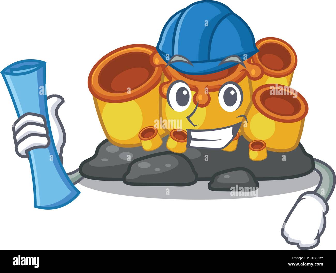 Architect orange sponge coral isolated with cartoon Stock Vector