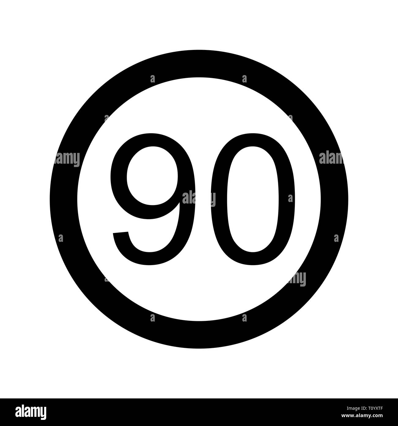 Illustration Speed limit 90 Icon Stock Photo - Alamy