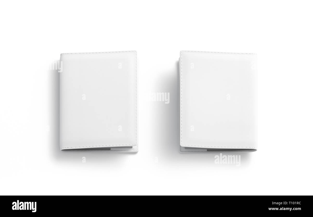 Blank white passport cover mockup, isolated, front and back side, 3d
