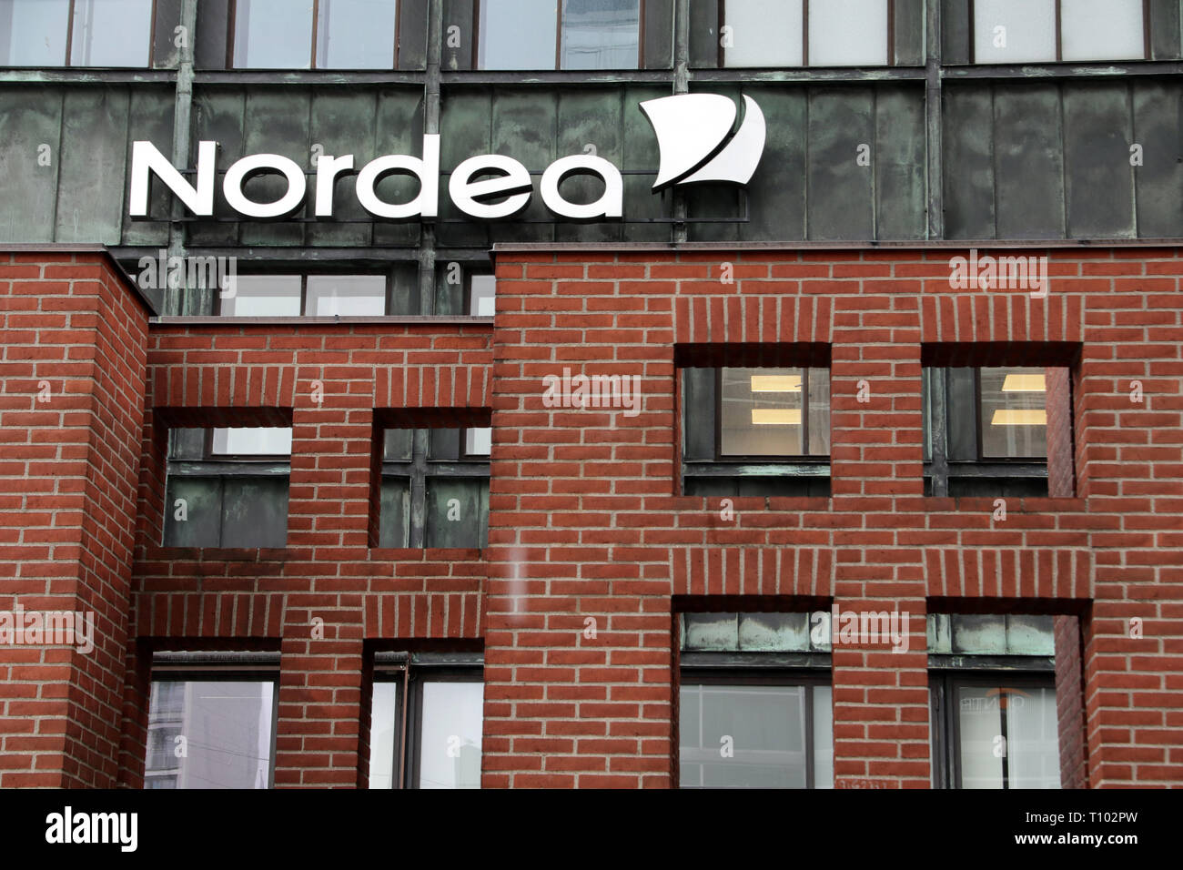 Nordea Bank. Vesterbro branch in Copenhagen from where potential money laundering has taken place. Nordea scrutiny deepens on fresh money laundering Stock Photo