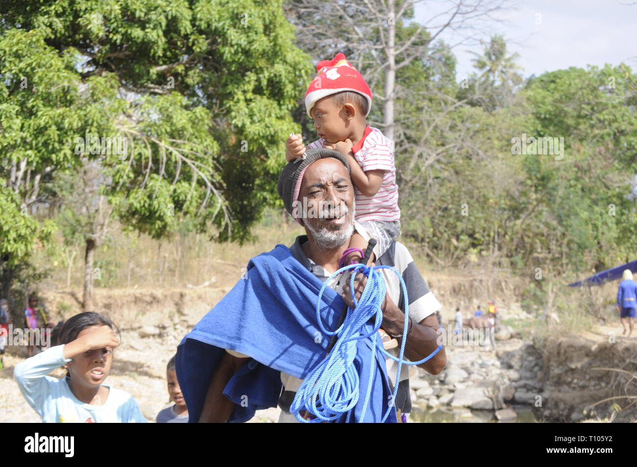 A friendly in grandpa to the child Stock Photo