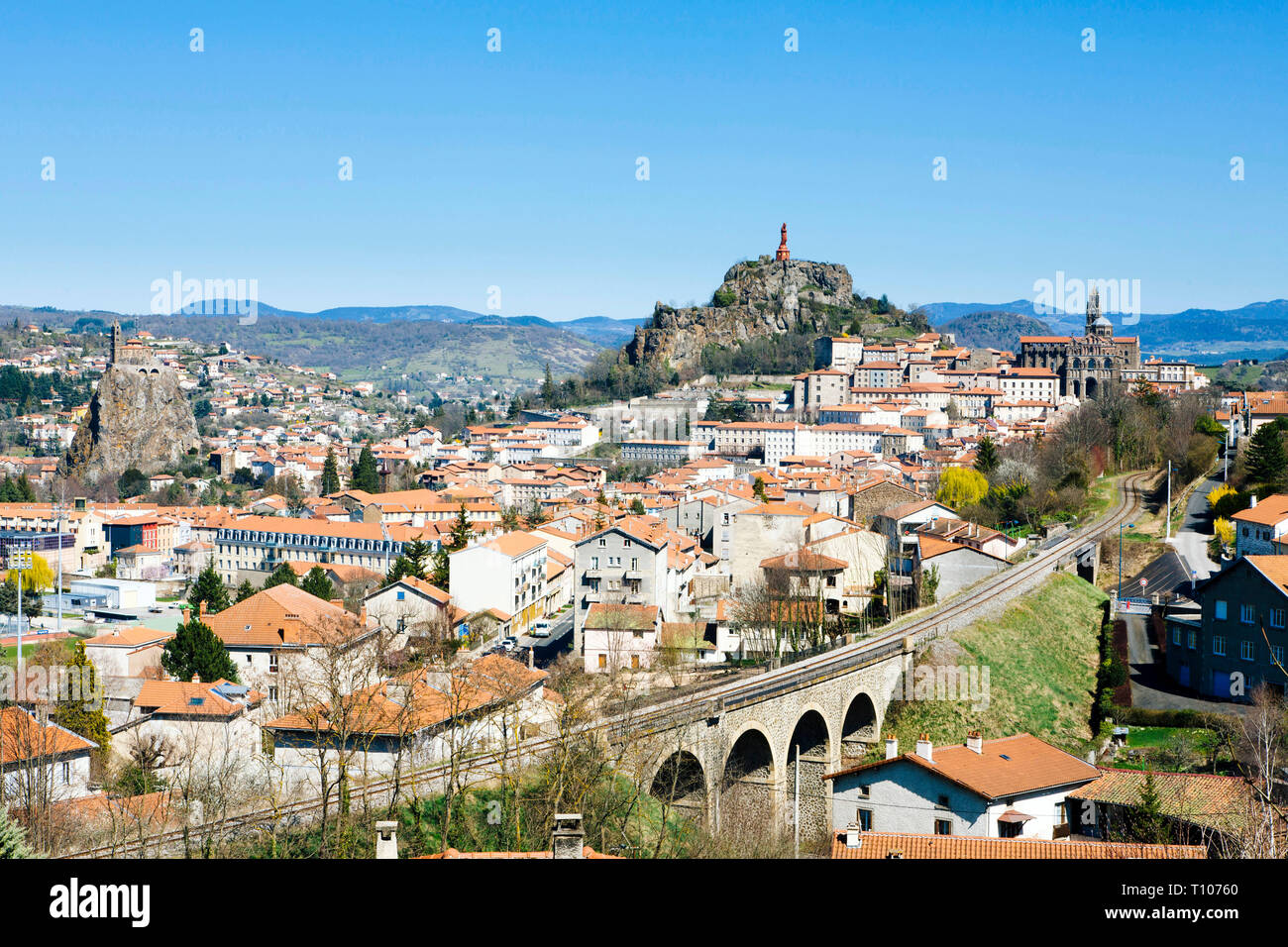 Le Puy-en-Velay (south-central France): Overview with the railway line ...
