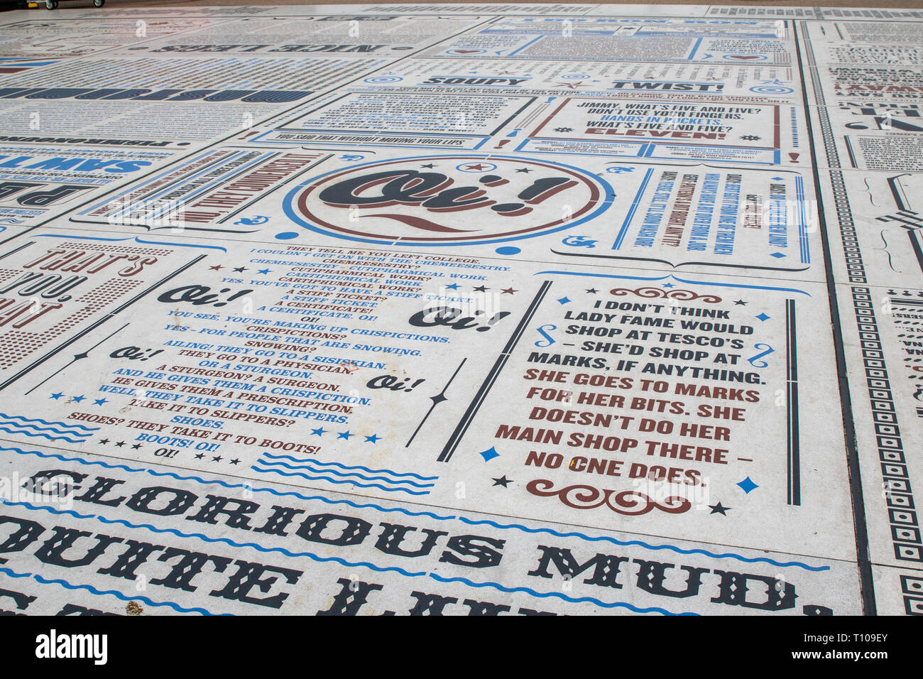 BLACKPOOL, UK - October 21, 2016: The comedy carpet one of Britain's largest pieces of public art immortalising the UK's  favourite comedians and comi Stock Photo