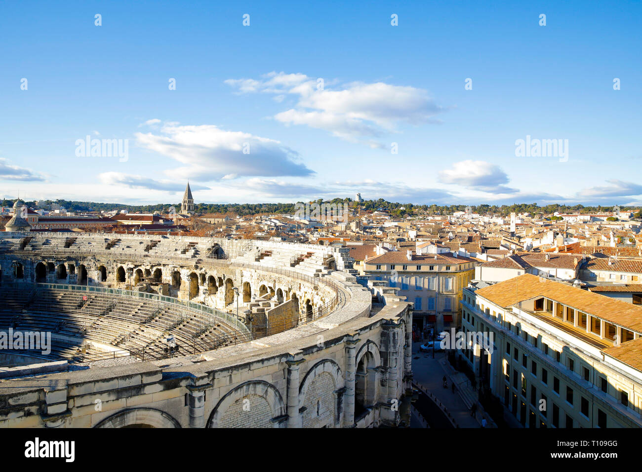 Nimes (south-eastern France): overview of the city and the arenas Stock Photo