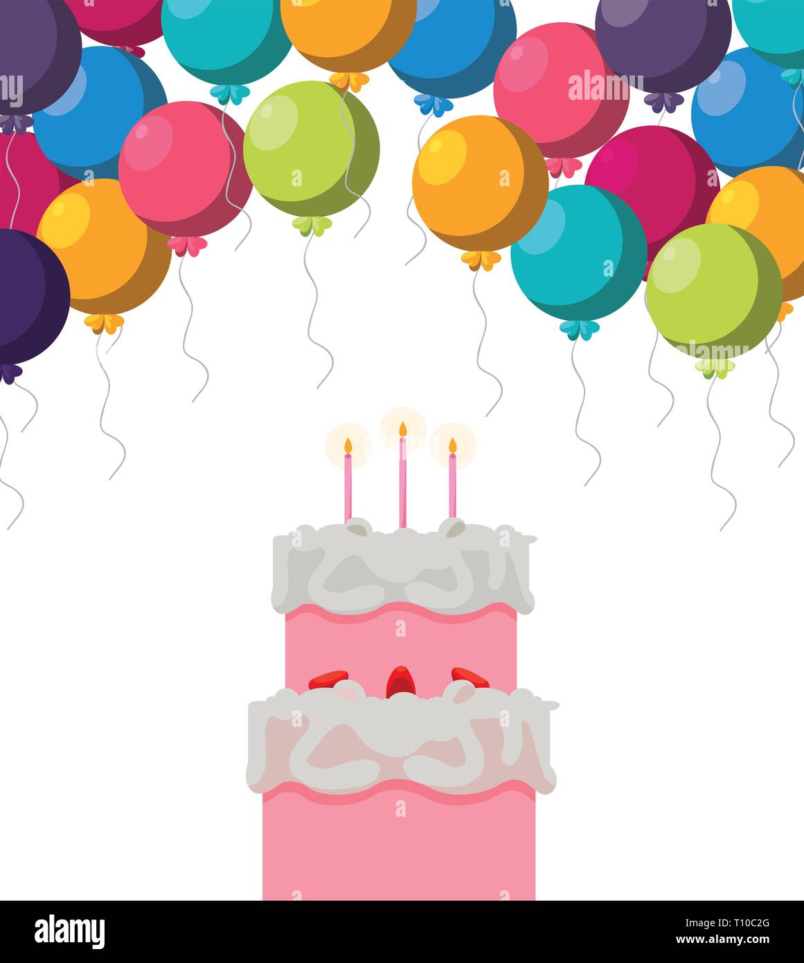 sweet cake birthday with balloons helium vector illustration design ...