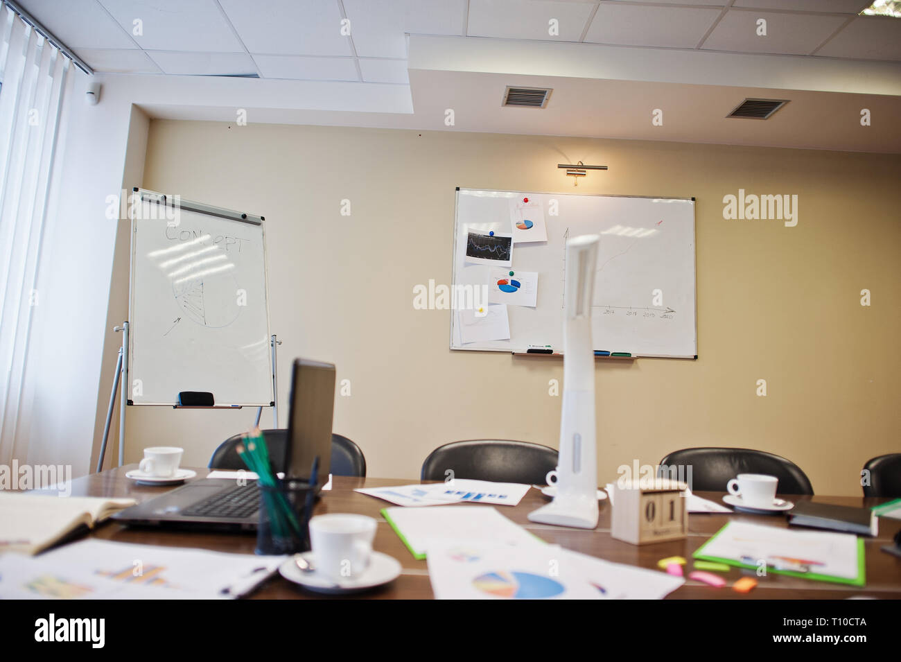 Modern Creative Workplace With Laptop Tablet Equipment And Table Led Lamp Office Design Concept With Graphics Stock Photo Alamy