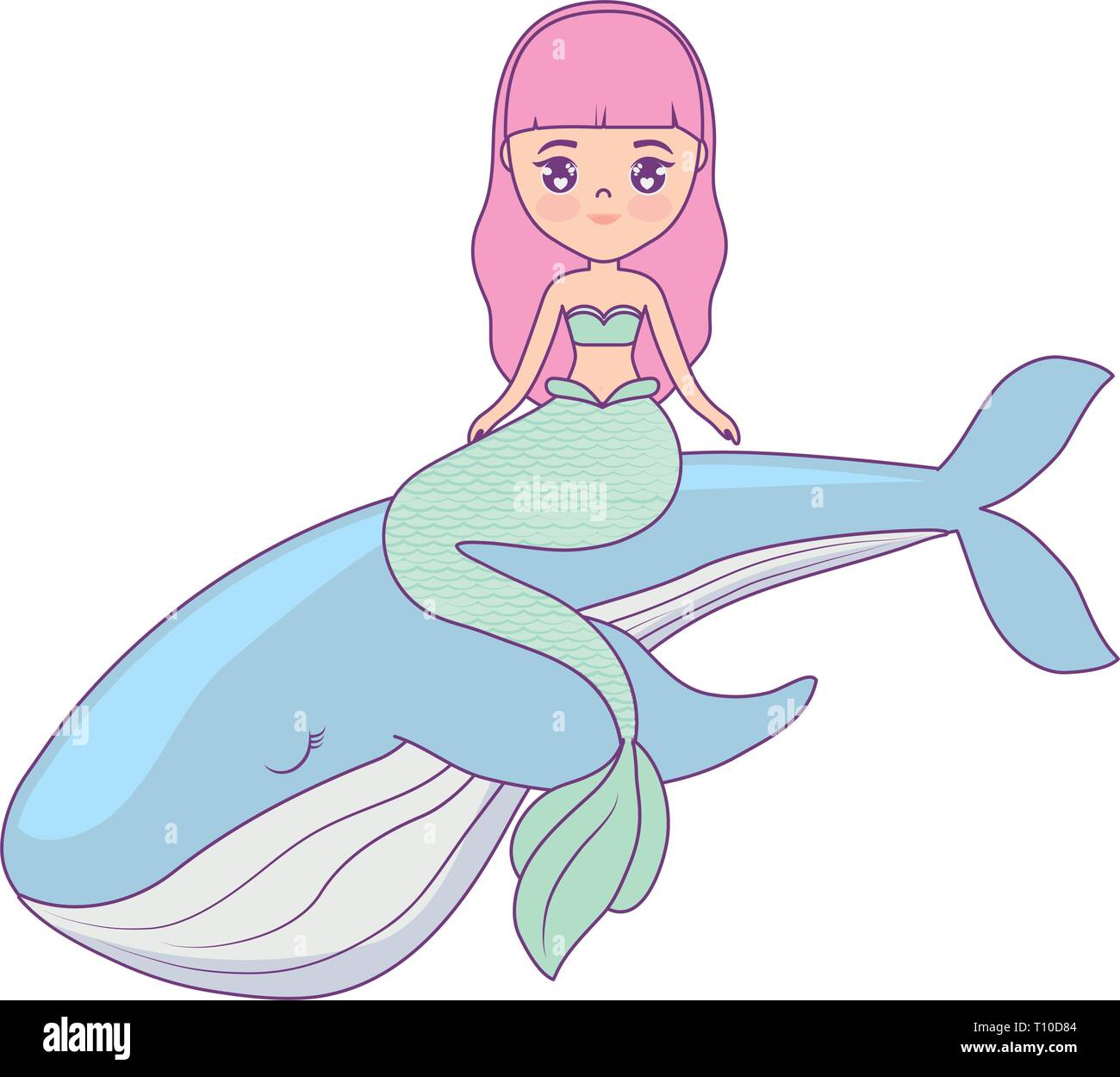 cute mermaid sitting in whale vector illustration design Stock Vector ...