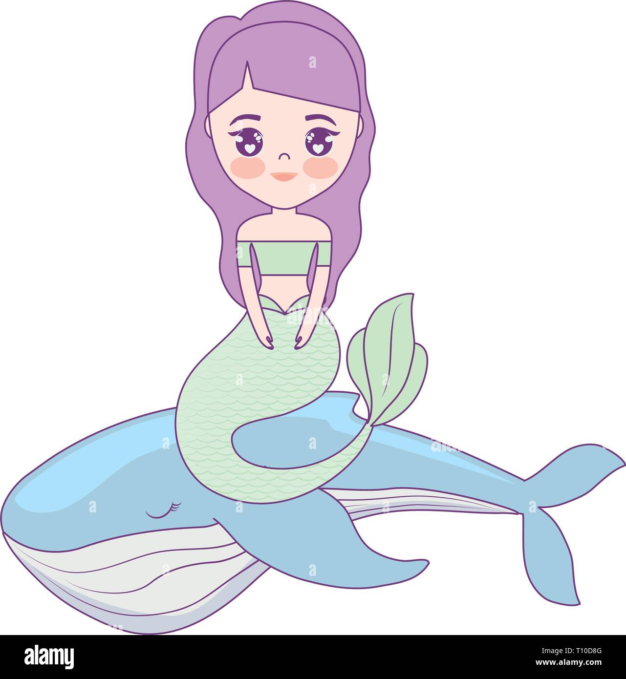 cute mermaid sitting in whale vector illustration design Stock Vector ...