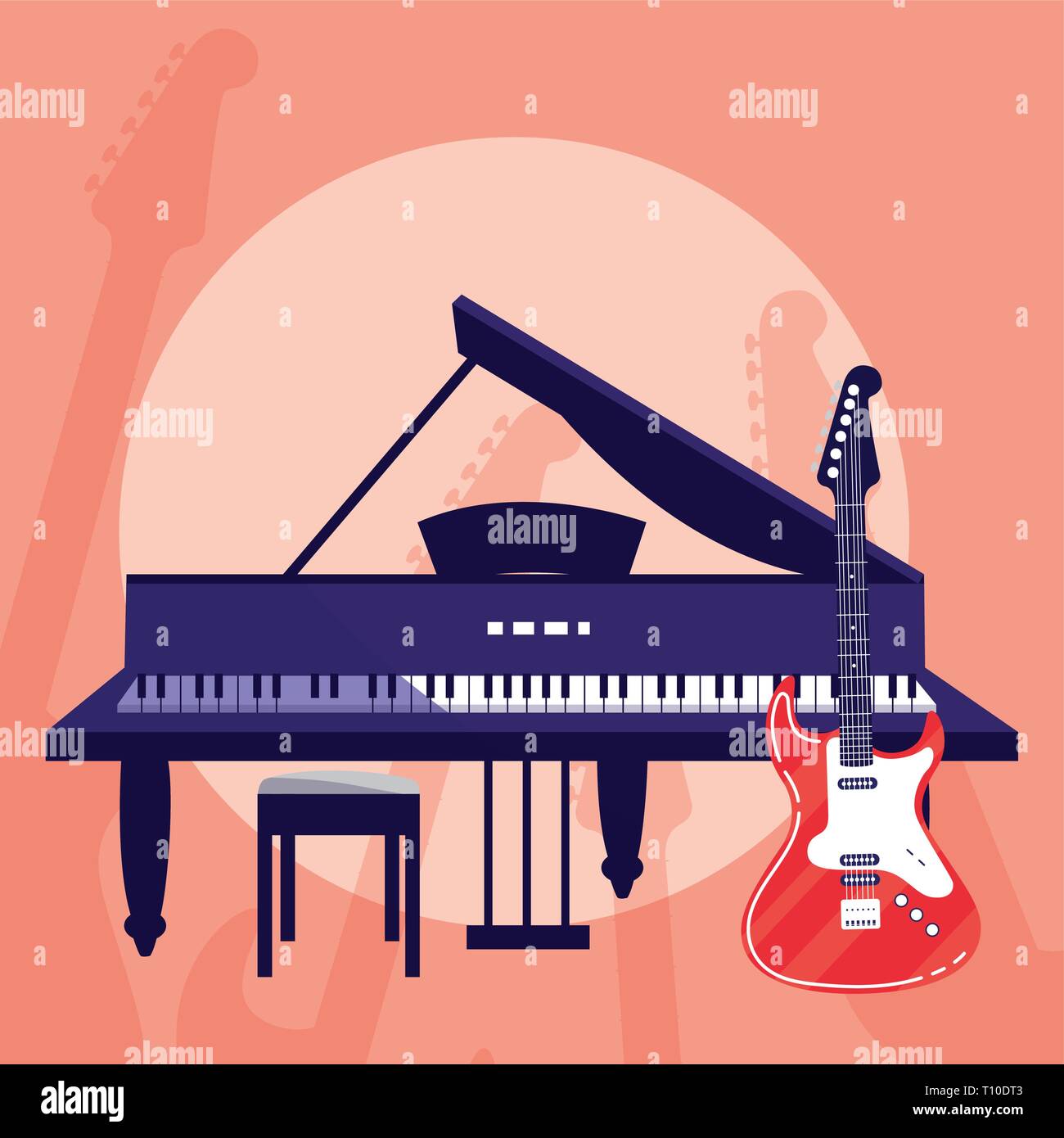 guitar electric and grand piano instruments musical vector illustration ...