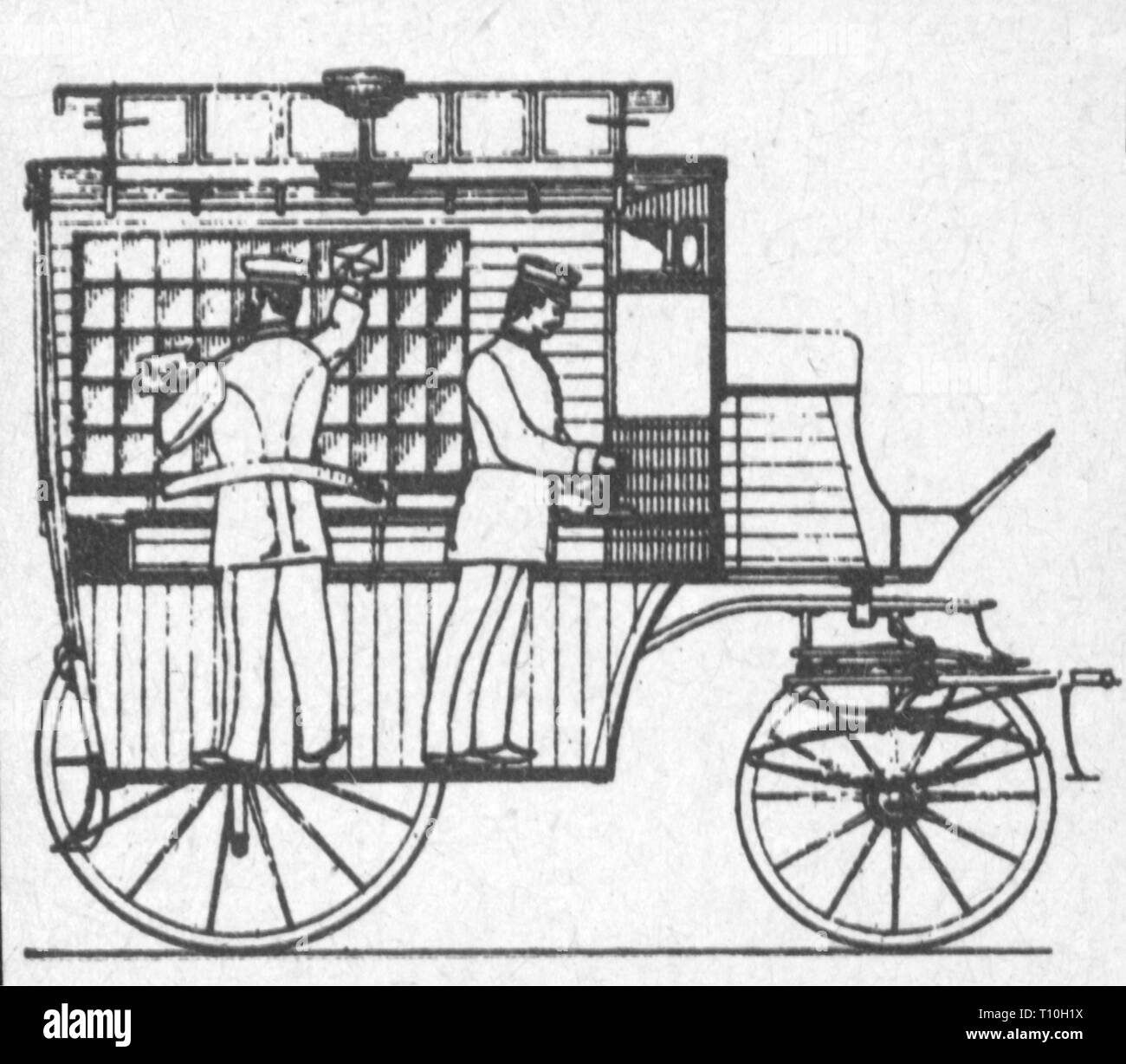 mail, mail coach, street mail coach of the Imperial German mail in Berlin,  interior view, drawing, 1892, Artist's Copyright has not to be cleared  Stock Photo - Alamy
