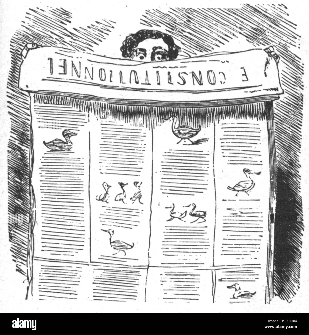 press / media, caricature, reader of the 'Constitutionnel', drawing, from: 'Journal pour rire', Paris, 1853, Additional-Rights-Clearance-Info-Not-Available Stock Photo
