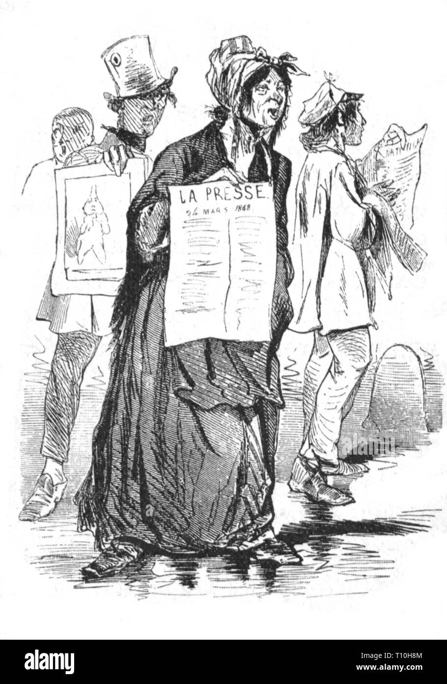 press / media, newsagent, newswoman, drawing, 1848, Additional-Rights-Clearance-Info-Not-Available Stock Photo