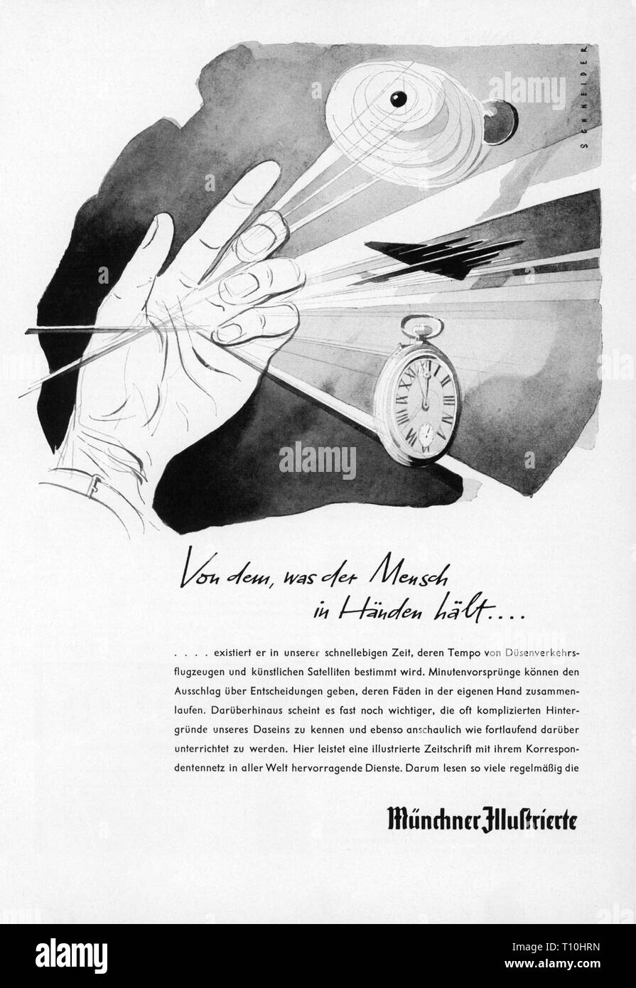 advertising, magazines, 'Muenchner Illustrierte', advert, design: Schneider, circa 1960, Artist's Copyright has not to be cleared Stock Photo