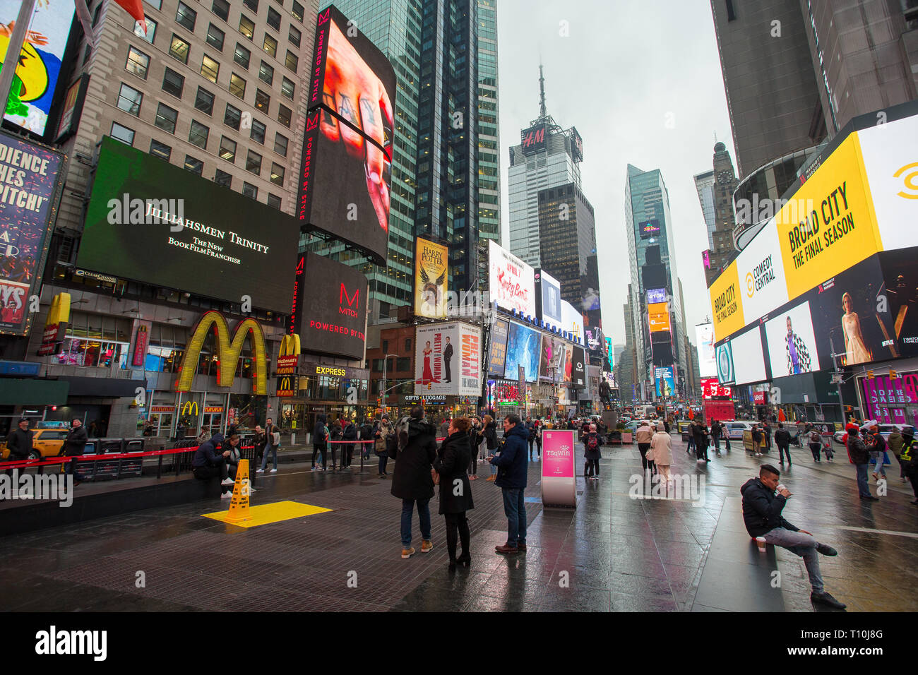 Billboards for musical shows in Times Square, New York City, NY, USA. Stock Photo