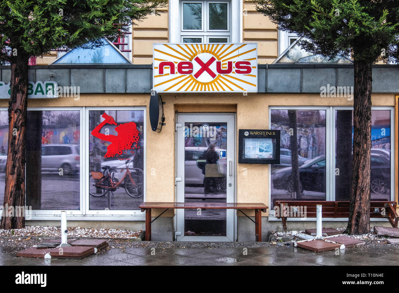 Berlin-Friedrichshain,Nexus cafe & bar at the East-sIde Hotel. Exterior view Stock Photo