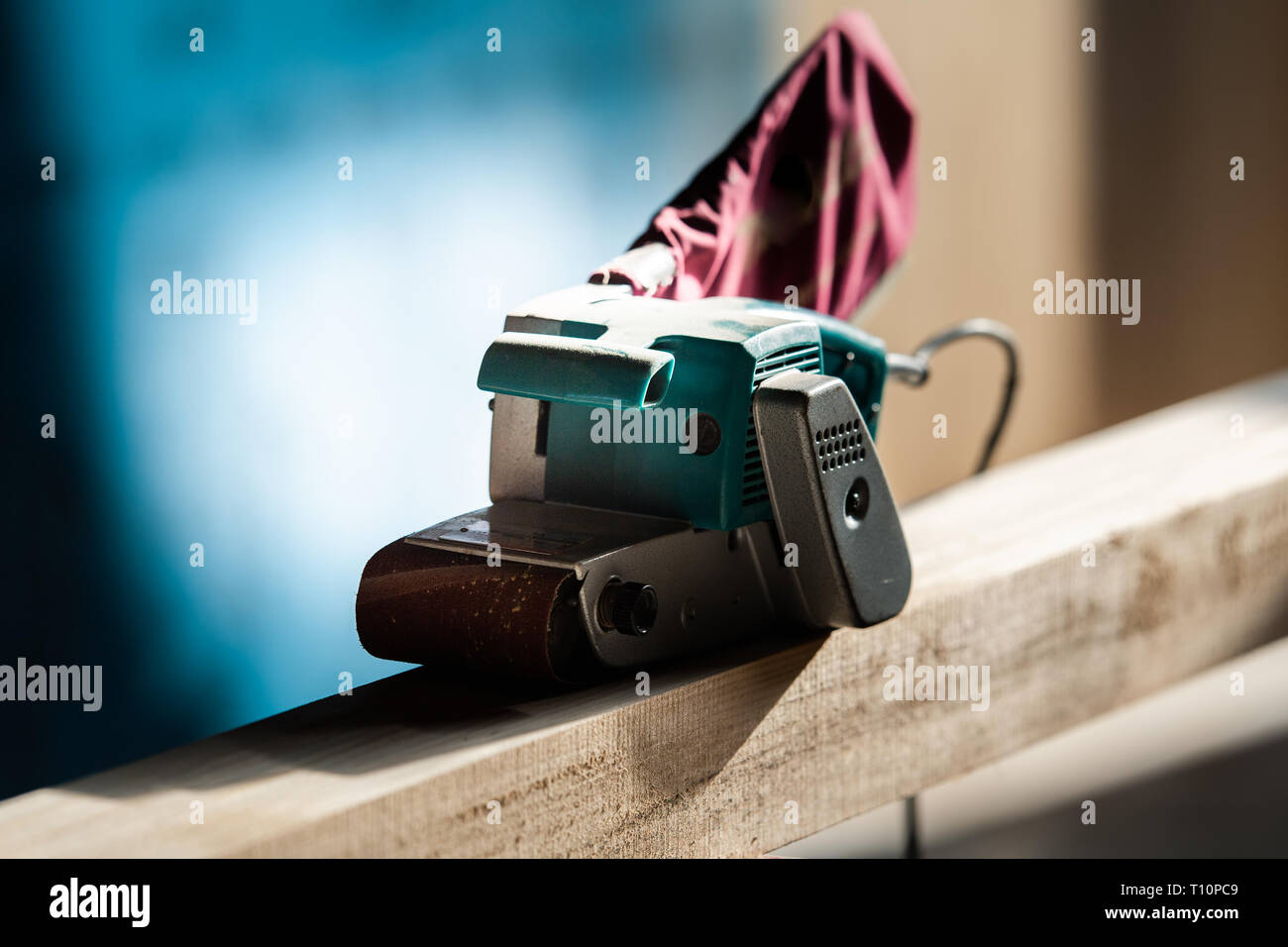 Wood sanding machines belt sander Stock Photo Alamy