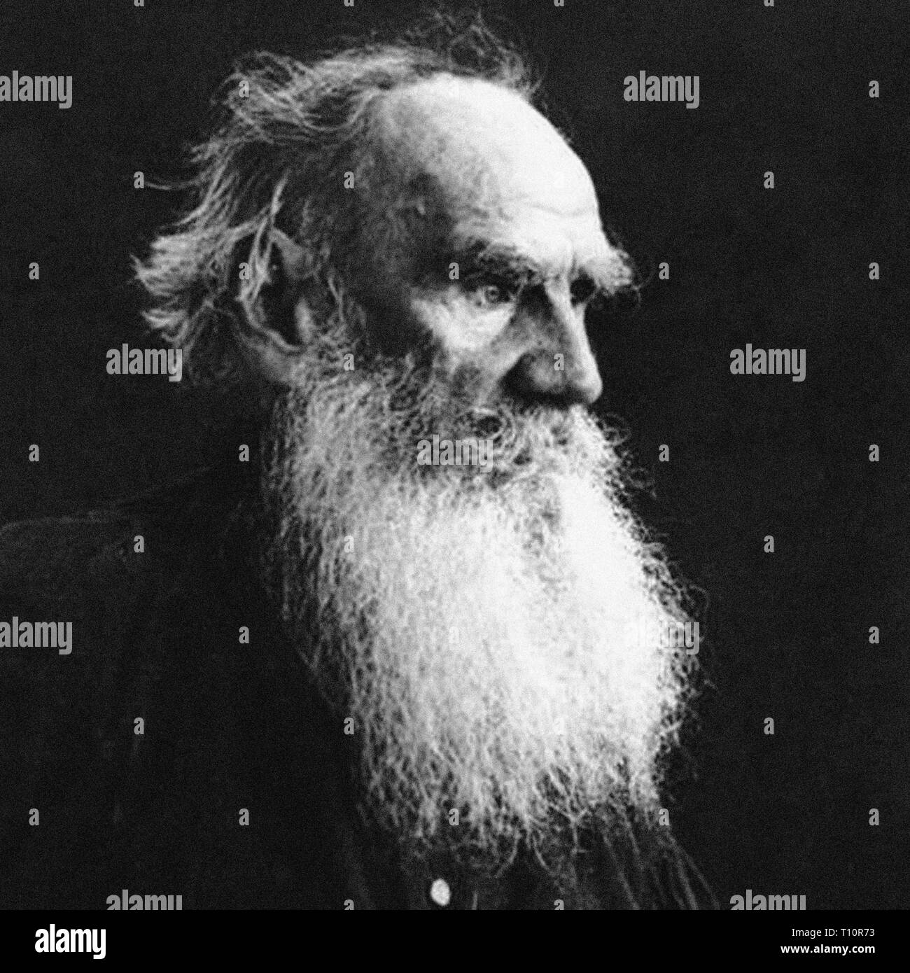 Count Lev Nikolayevich Tolstoy, usually referred to in English as Leo Tolstoy, was a Russian writer who is regarded as one of the greatest authors of all time. Scanned from image material in the archives of Press Portrait Service - (formerly Press Portrait Bureau). Stock Photo