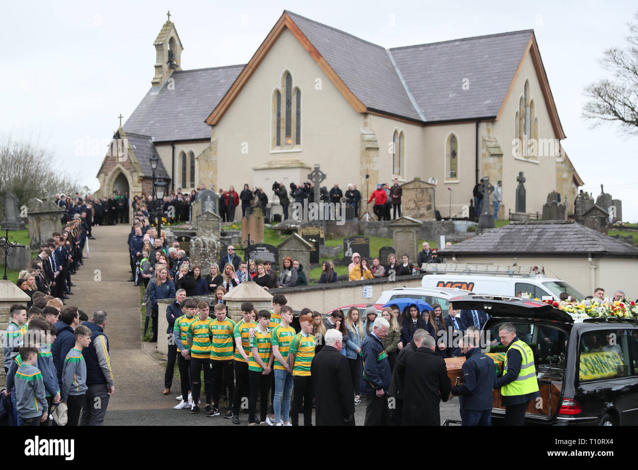 Members of the Edendork GAC arrive for the funeral of Connor Currie at