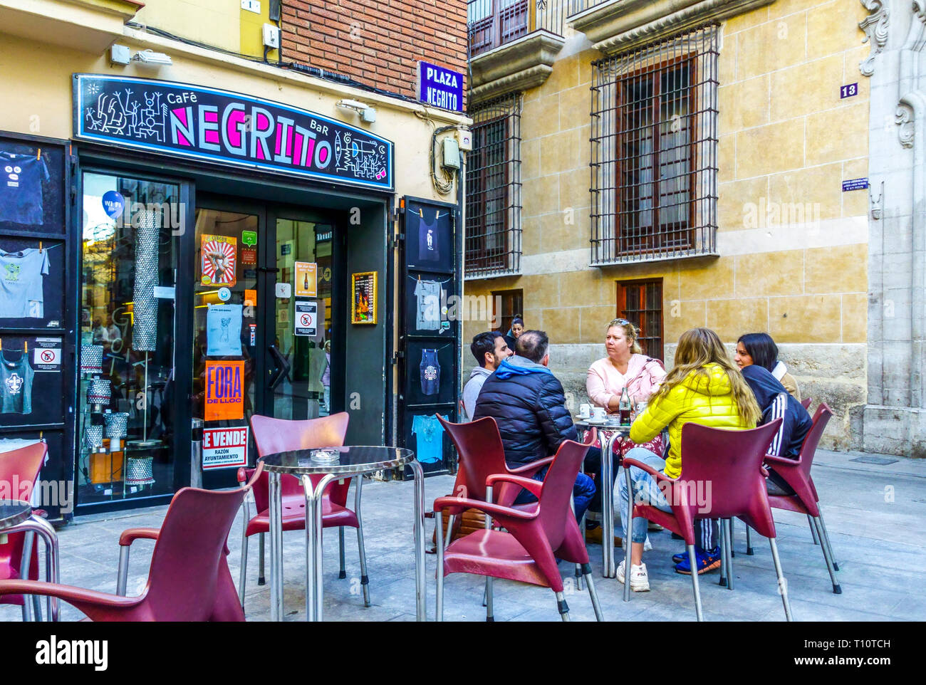 Valencia Old Town Spain Bar Cafe Negrito People Sitting Outside Bar Valencia Old Town Spain Bar Cafe Negrito People Sitting Outside Bar