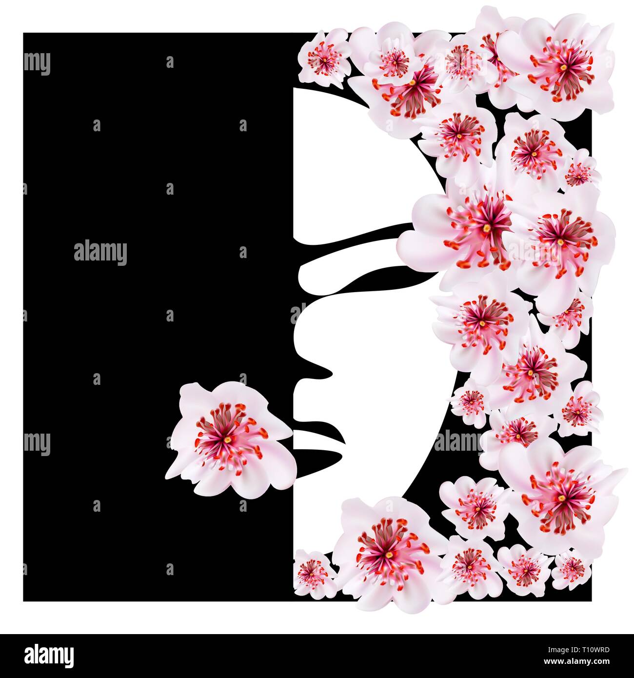 Pink cherry blossom sakura flowers in dress and hair of young girl.  Japanese style Stock Vector Image & Art - Alamy