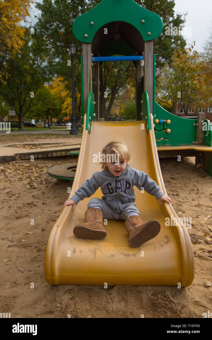 Blonde Toddler at Playground Stock Photo